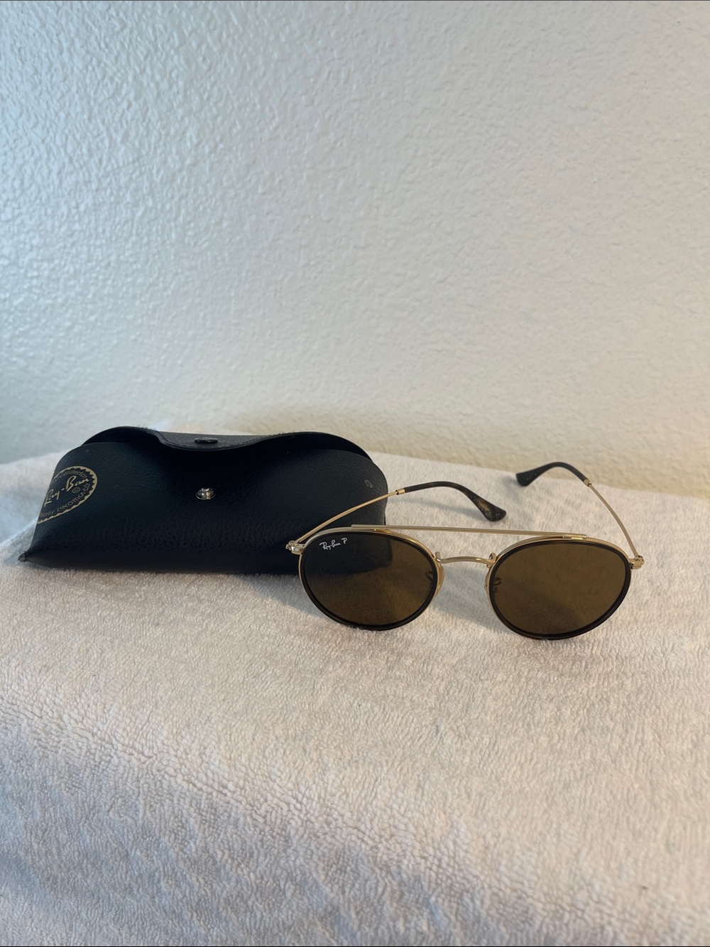Ray-Ban Gold Frame Brown Lens Round Sunglasses with Black Tips